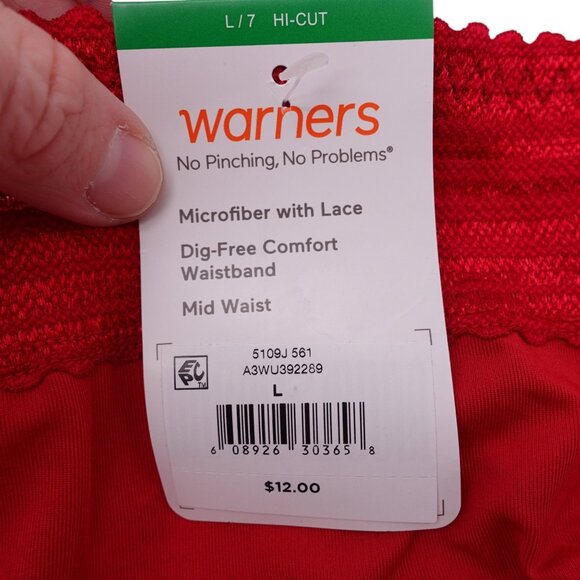 NWT Warners No Pinching No Problems Dig-Free Comfort Lace Hi-Cut Panty Sz L Red - Picture 4 of 5